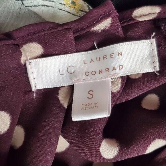 Lauren Conrad Women’s Polka Dot Ruffle Tie Back Top Size Small Plum Pink Cap Sle - Picture 5 of 7